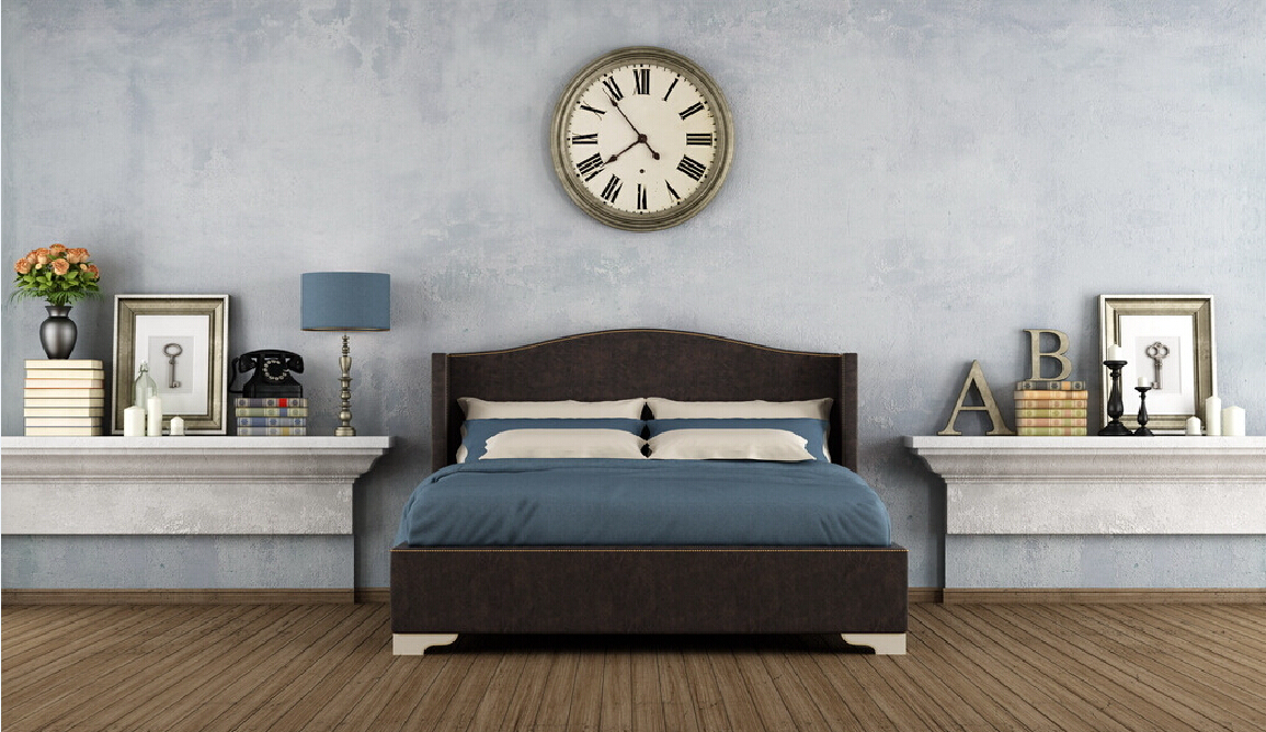 Bedroom-bed-and-wall-clock